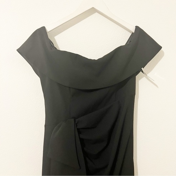 NEW NWT Xscape CAMILA LONG OFF THE SHOULDER SCUBA CREPE DRESS Black Gown Sz 16 - Picture 5 of 7